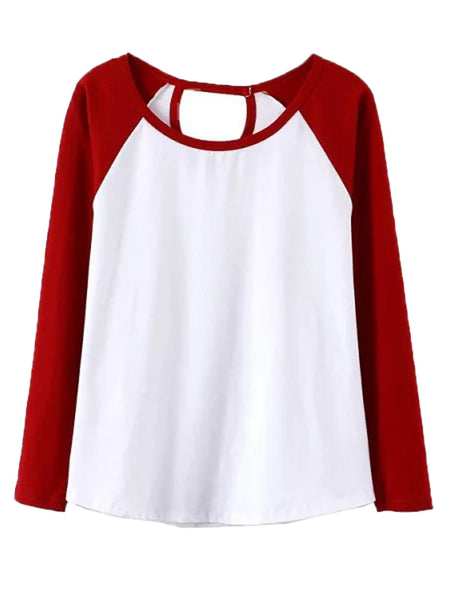 Red Contrast Cut Out Long Sleeve T-shirt