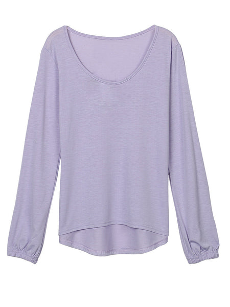 Purple V-neck Split Sleeve Basic T-shirt