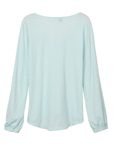 Light Green V-neck Split Sleeve Basic T-shirt